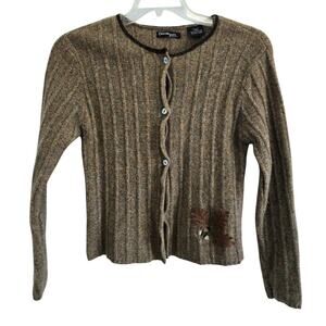 Vintage Crossing Pointe 100% Wool Brown Sweater Button up Winter Sweater